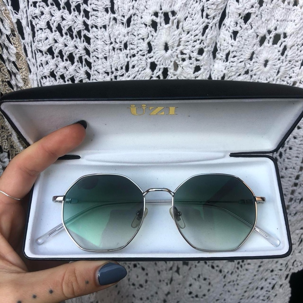 Green ombré silver octagonal lens sunglasses